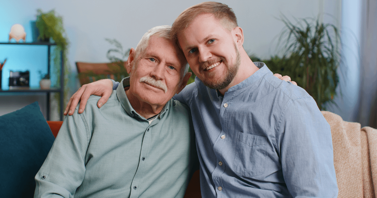 Adult child male and older man with dementia coping tips.
