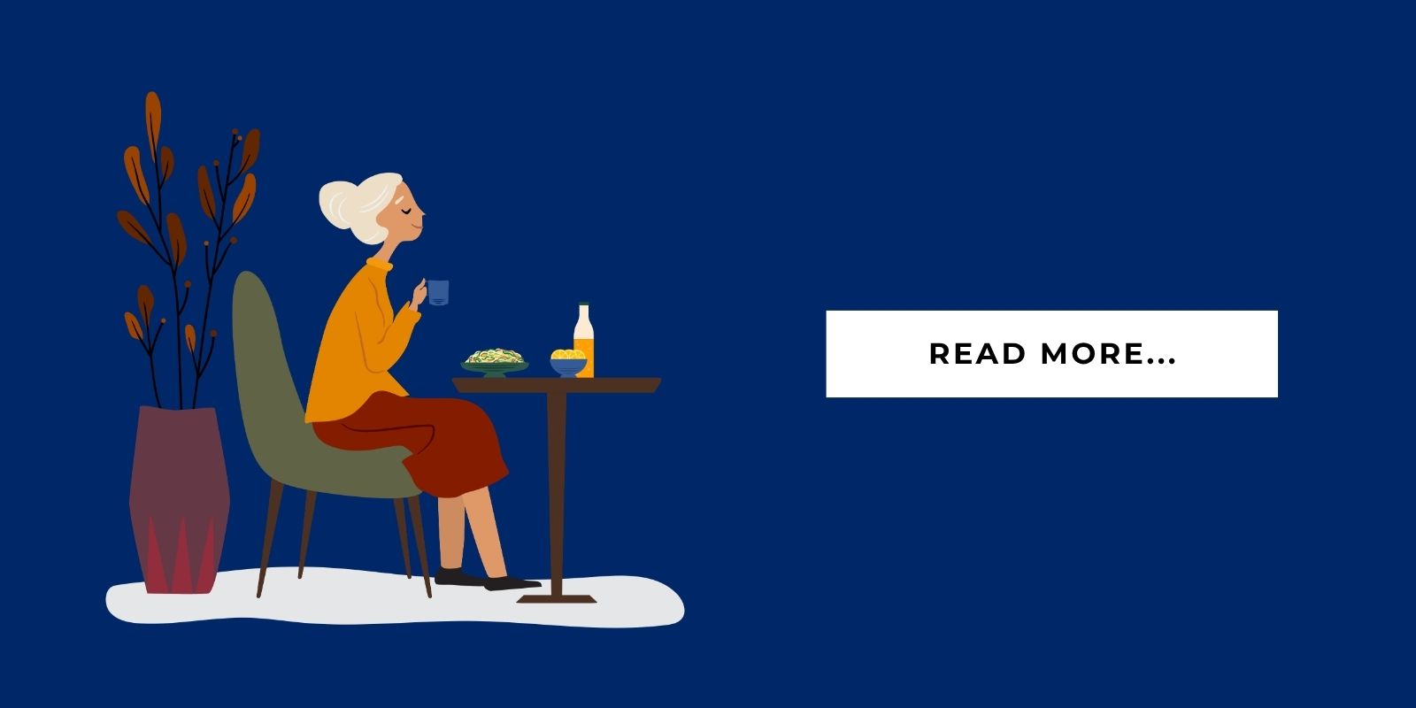 Blog Header Illustration of a senior enjoying a meal, and it says 'read more.'
